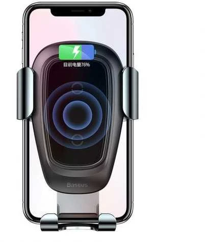 Baseus Metal Gravity Wireless Charger metalowy uchwyt automobilinis na kratkę wentylacyjną bezprzewodowa kroviklis Qi juoda (WXYL-B0A)