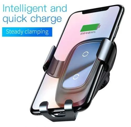 Baseus Metal Gravity Wireless Charger metalowy uchwyt automobilinis na kratkę wentylacyjną bezprzewodowa kroviklis Qi juoda (WXYL-B0A)