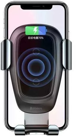 Baseus Metal Gravity Wireless Charger metalowy uchwyt automobilinis na kratkę wentylacyjną bezprzewodowa kroviklis Qi juoda (WXYL-B0A)