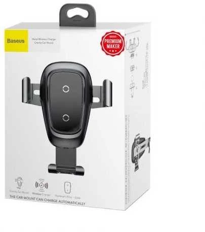 Baseus Metal Gravity Wireless Charger metalowy uchwyt automobilinis na kratkę wentylacyjną bezprzewodowa kroviklis Qi juoda (WXYL-B0A)