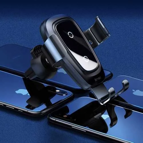 Baseus Metal Gravity Wireless Charger metalowy uchwyt automobilinis na kratkę wentylacyjną bezprzewodowa kroviklis Qi juoda (WXYL-B0A)