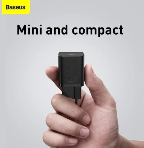 Baseus Sieninis įkroviklis Super Si 20W USB-C QC3.0 PD, juodas