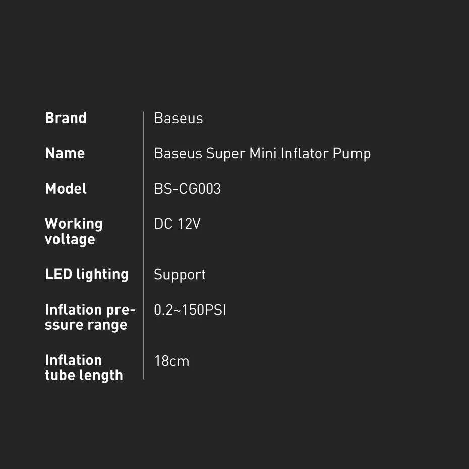 Automobilinis oro kompresorius Baseus Super Mini Inflator Pump CRCQ000001