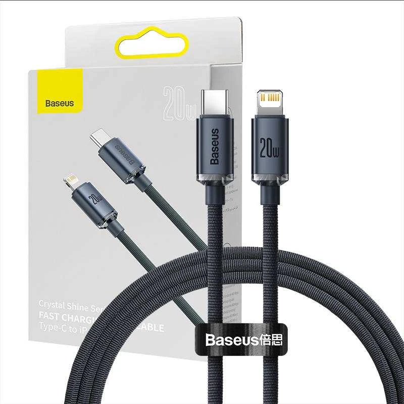 Baseus Crystal kabelis USB-C - Lightning 20W PD 1.2m - Juodas