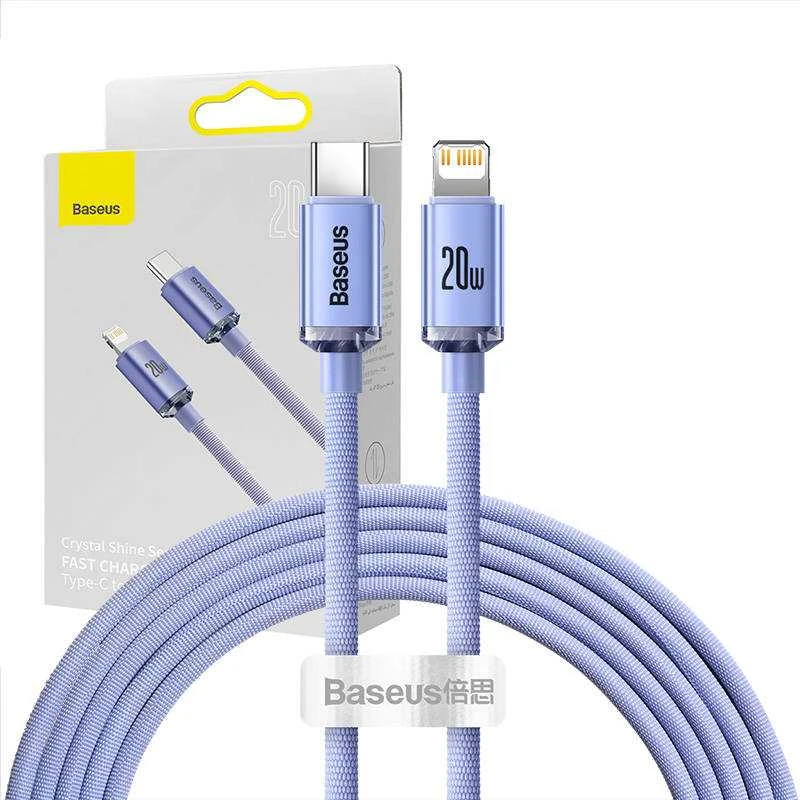Baseus Crystal kabelis USB-C - Lightning 20W PD 2m - Violetinis