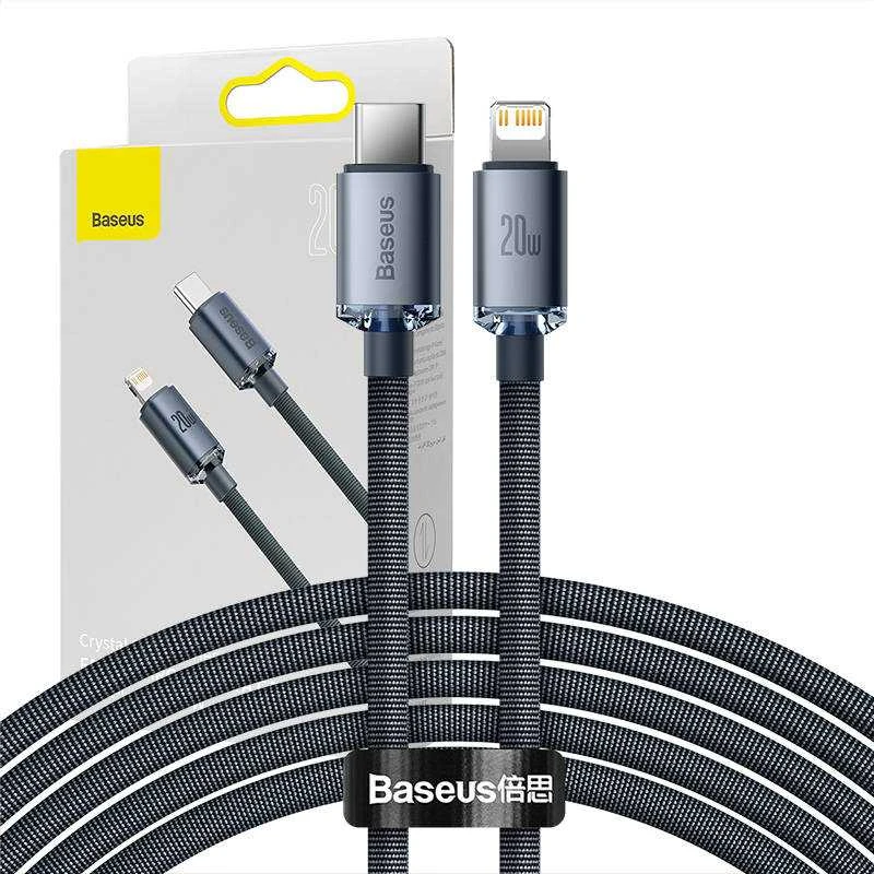 Baseus Crystal Shine USB-C į Lightning jungties laidas, 20W, PD, 2m juodos spalvos
