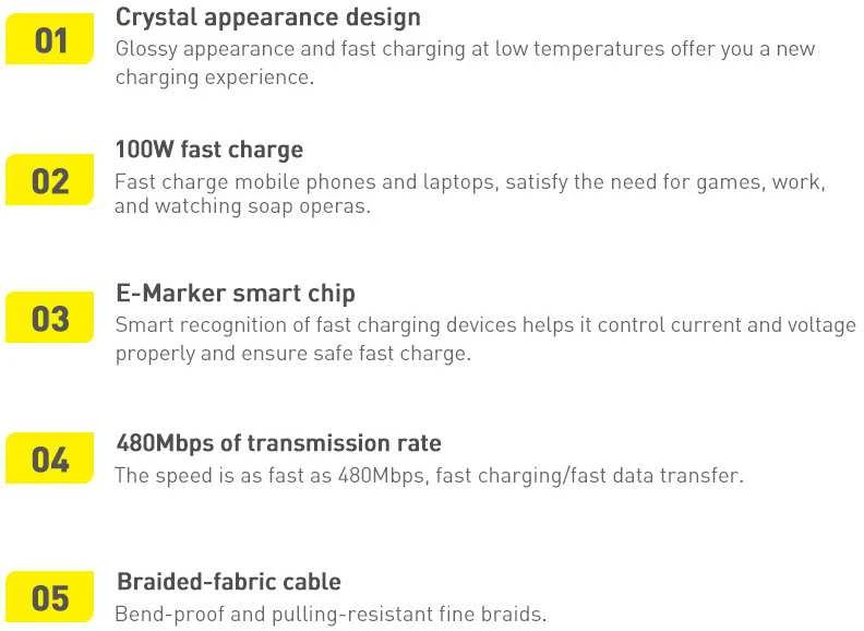 Baseus Crystal USB-C - USB-C laidas 100W 1.2m - Juodas