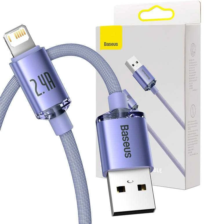 Baseus Crystal Shine kabelis USB - Lightning 2.4A 2m - Violetinis