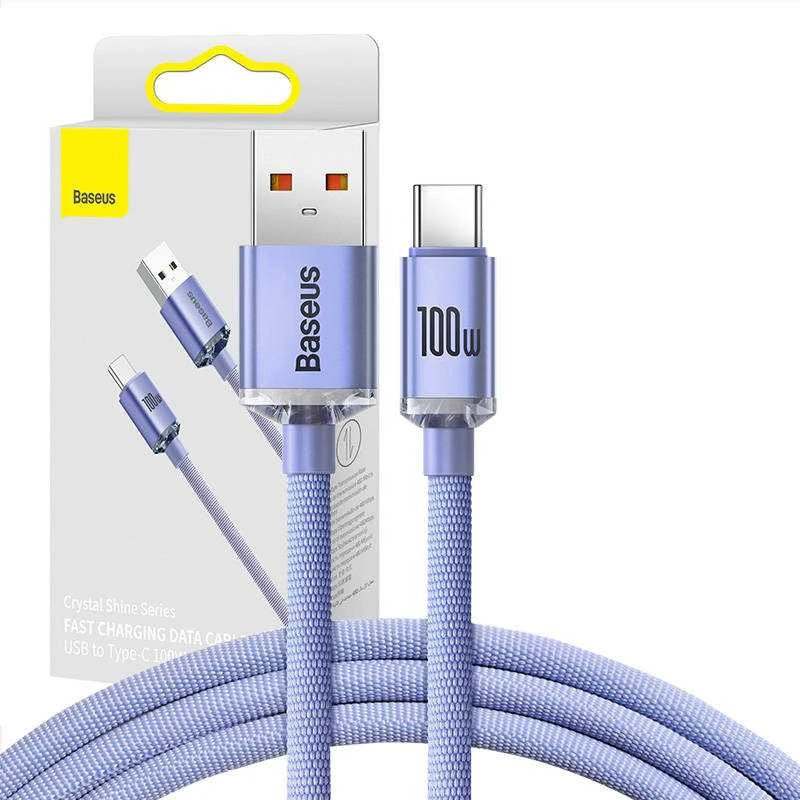 Baseus Crystal Shine USB – USB-C laidas 5A 1.2m – Violetinis