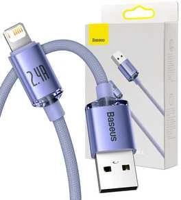 Baseus Crystal Shine kabelis USB - Lightning 2.4A 2m - Violetinis