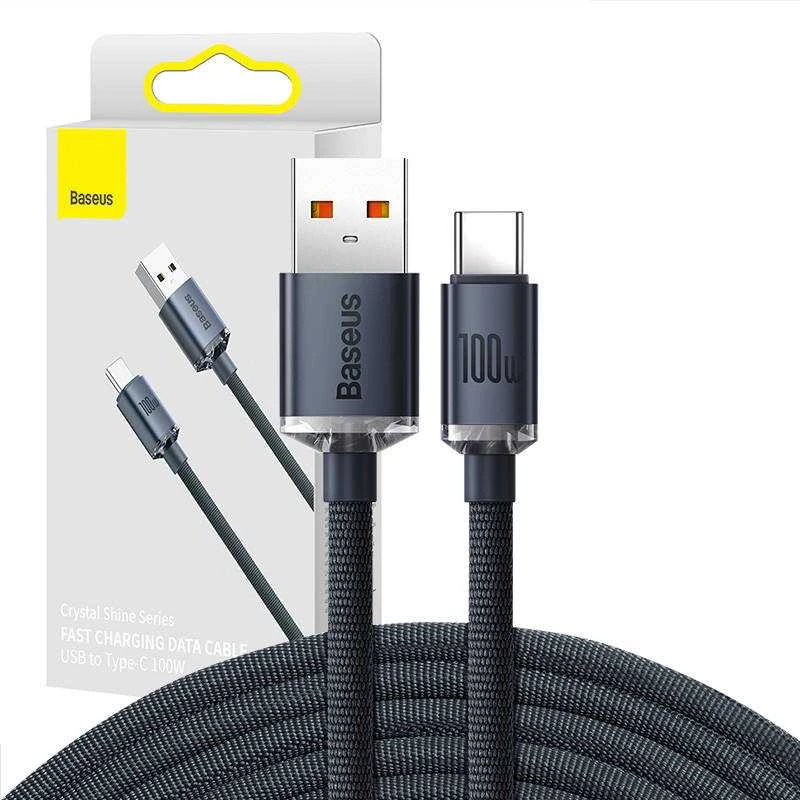 Baseus Crystal USB-USB-C laidas, 100W, 2m - juodas