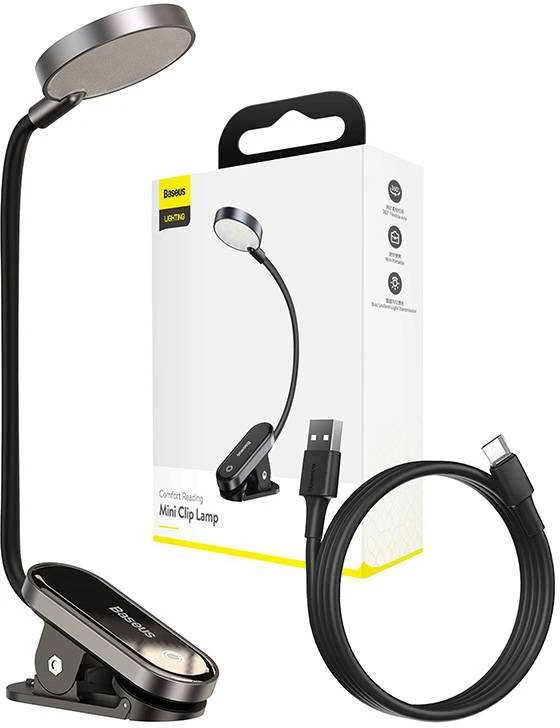 Baseus Prisegama skaitymo LED lempa, įkraunama USB, 3W, neutraliai balta