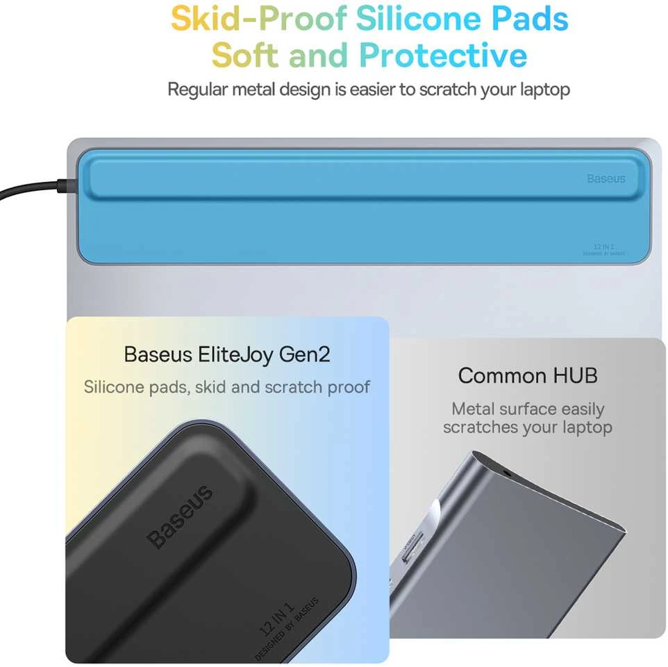Hub 12w1 Baseus EliteJoy Gen2 serijos USB-C do 2xHDMI+ 3xUSB 3.0+ PD+ DP+ SD/TF+ RJ45+Type-C+ 3.5 mm (tamsiai pilka)