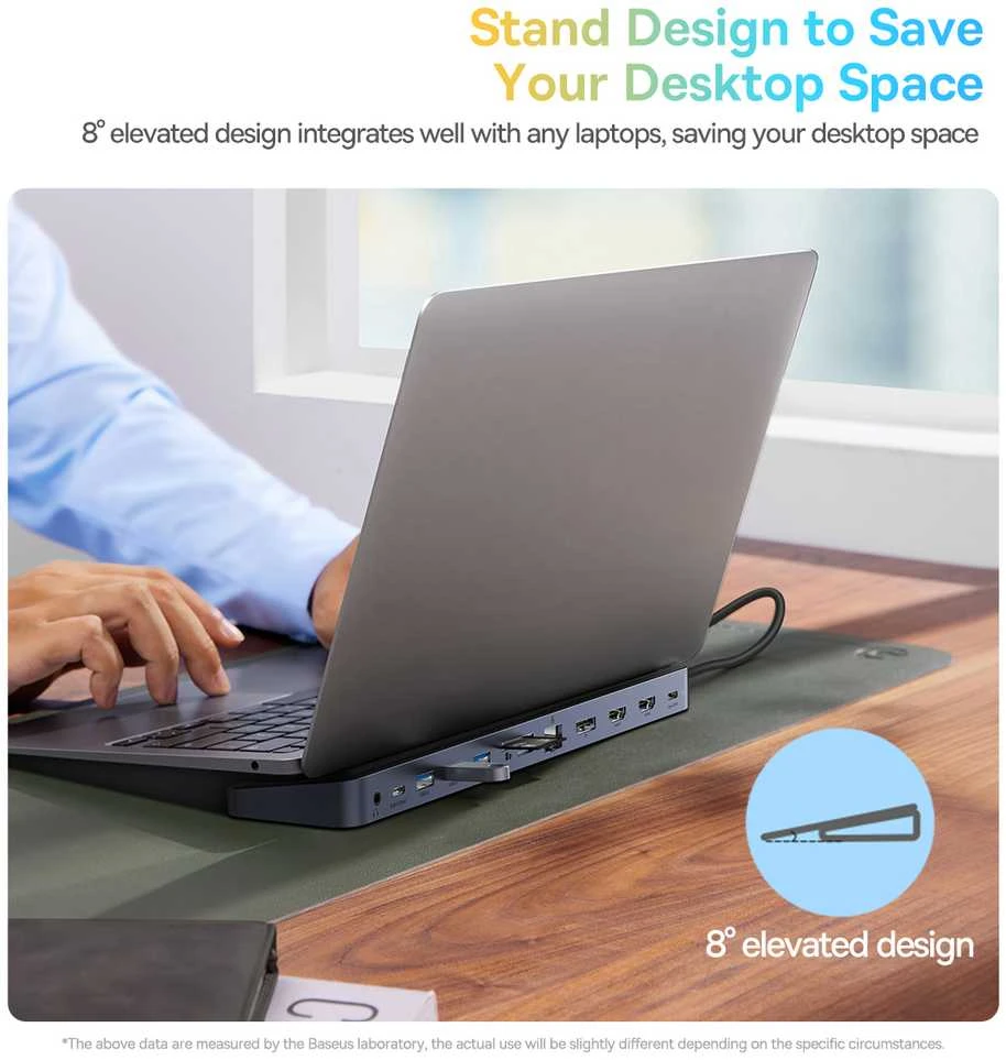Hub 12w1 Baseus EliteJoy Gen2 serijos USB-C do 2xHDMI+ 3xUSB 3.0+ PD+ DP+ SD/TF+ RJ45+Type-C+ 3.5 mm (tamsiai pilka)