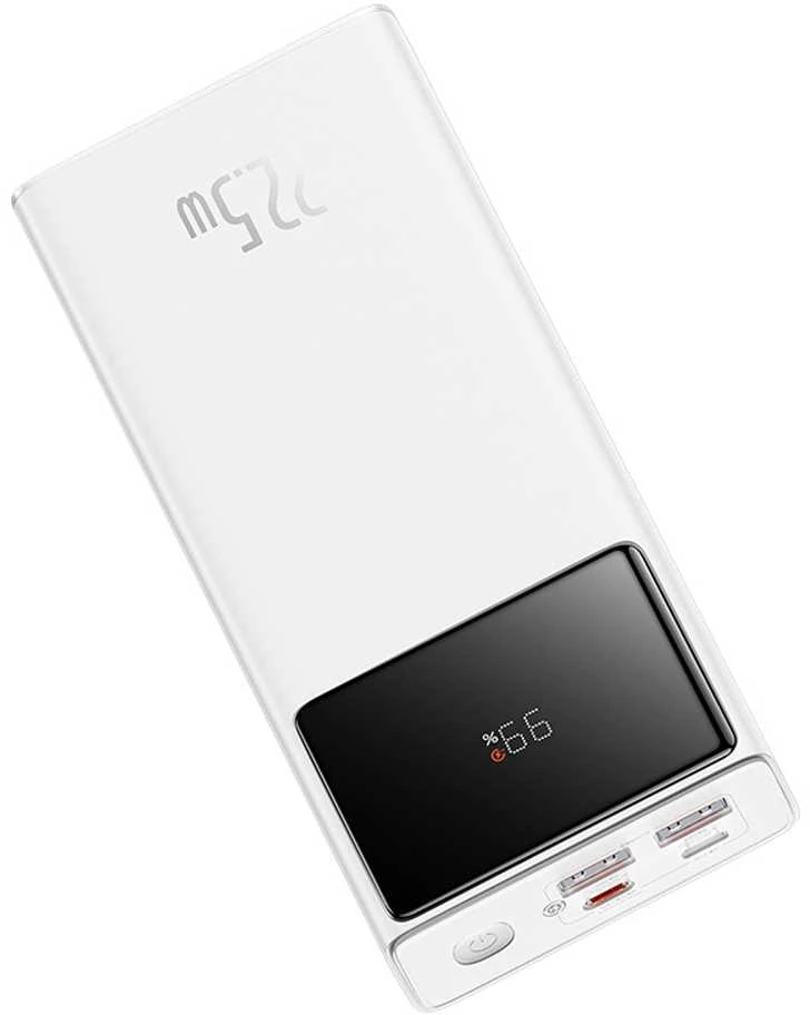 Baseus EnerFill FP41 30000mAh 22.5W Powerbank su Baseus Simple USB-A – USB-C 3A 30cm Kabelis – baltos spalvos