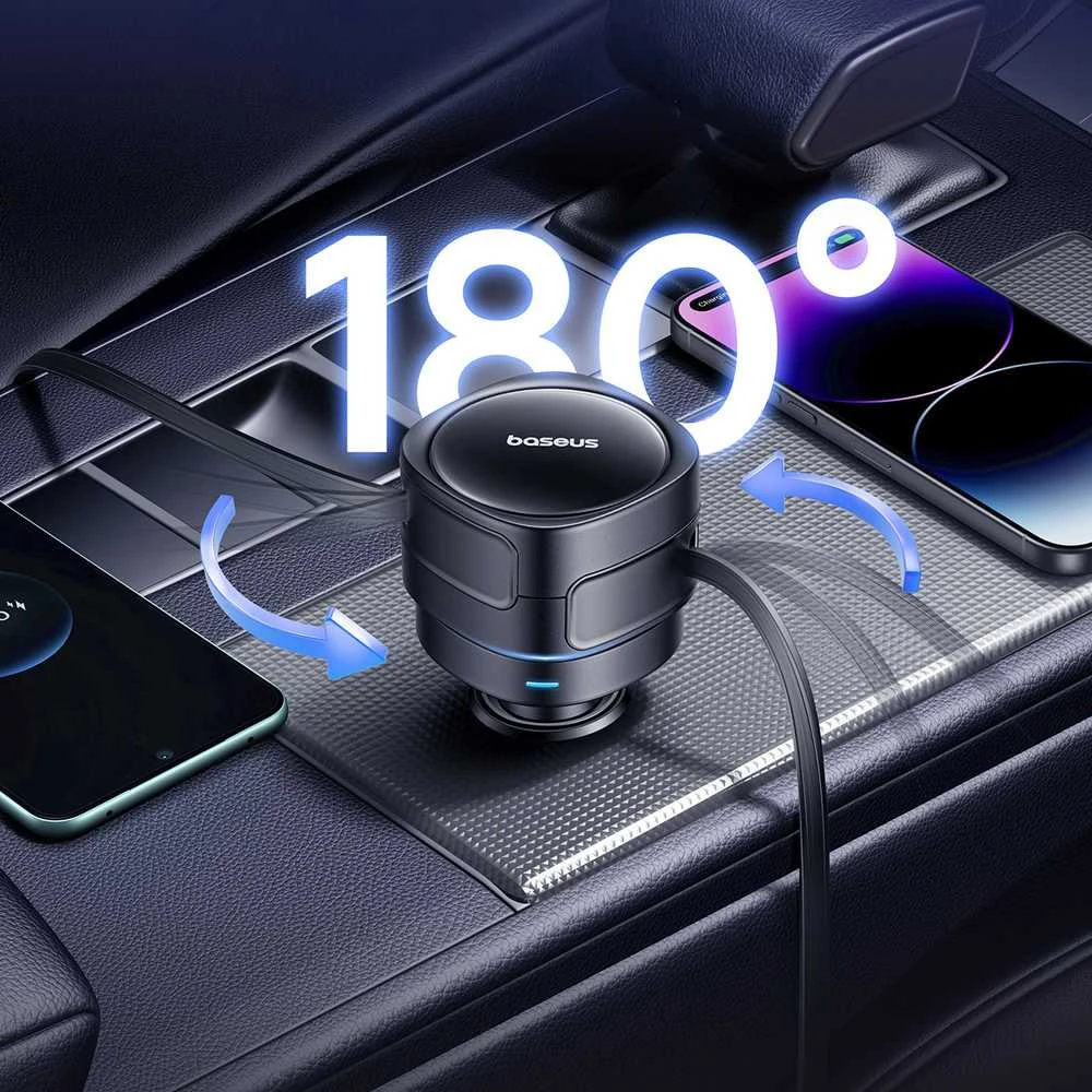 Baseus Enjoyment Max automobilinis įkroviklis with USB-C+Lightning cables 60W juodos spalvos