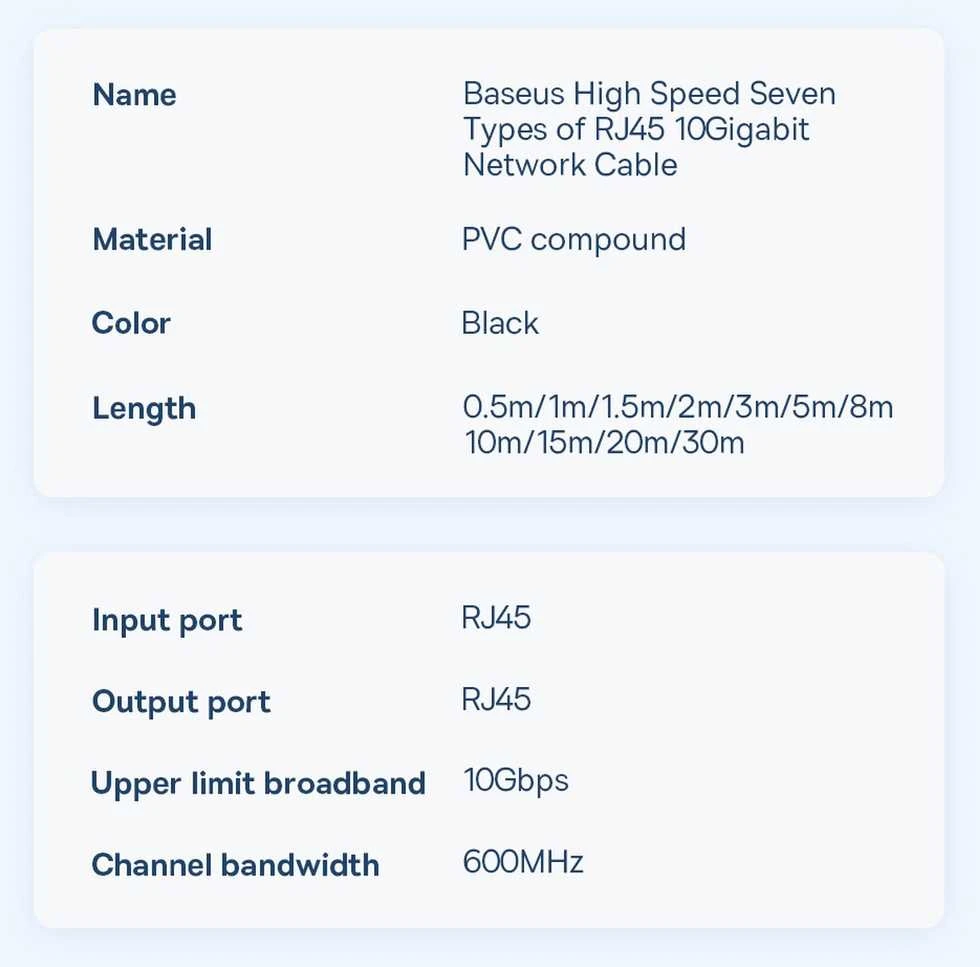 Baseus Ethernet RJ45 10Gbps tinklo kabelis 1m