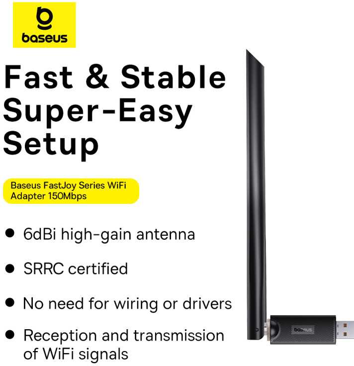 Baseus FastJoy adapteris Wi-Fi 150 Mbps - juodas