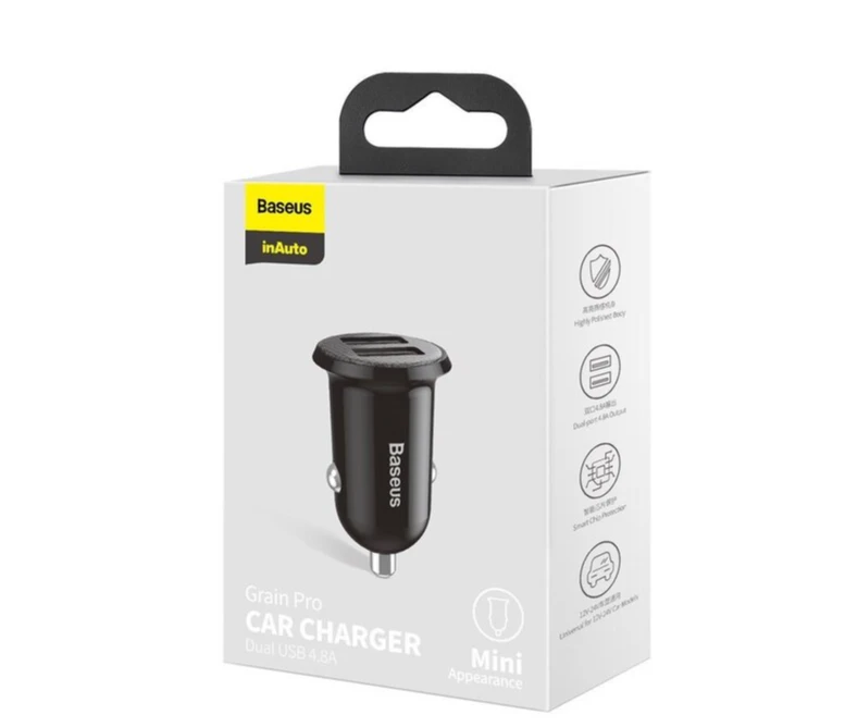 Automobilinis įkroviklis Baseus Grain Pro 2x USB 4.8A - Juodas