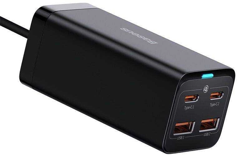 Baseus GaN3 Pro greitas universalus įkroviklis GaN 2 x C tipo USB / 2x USB 100W PD3.0, QC4.0+, AFC, juodas (CCGP000101)