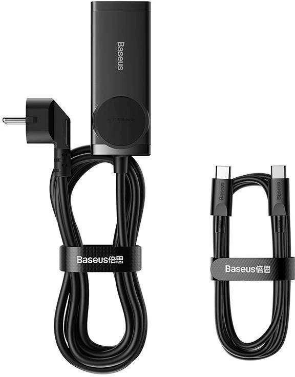 Baseus GaN3 Pro sieninis įkroviklis / maitinimo juosta 2xUSB + 2xUSB-C + AC 100W juodas