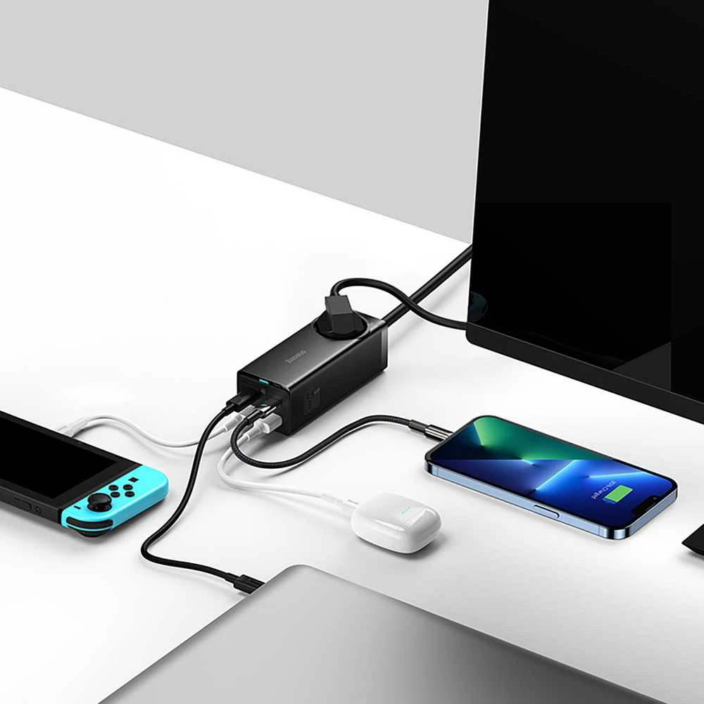 Įkroviklis Baseus GaN3 Pro Desktop Powerstrip AC/2xType-C/2xUSB 65W juodas PSZM000901
