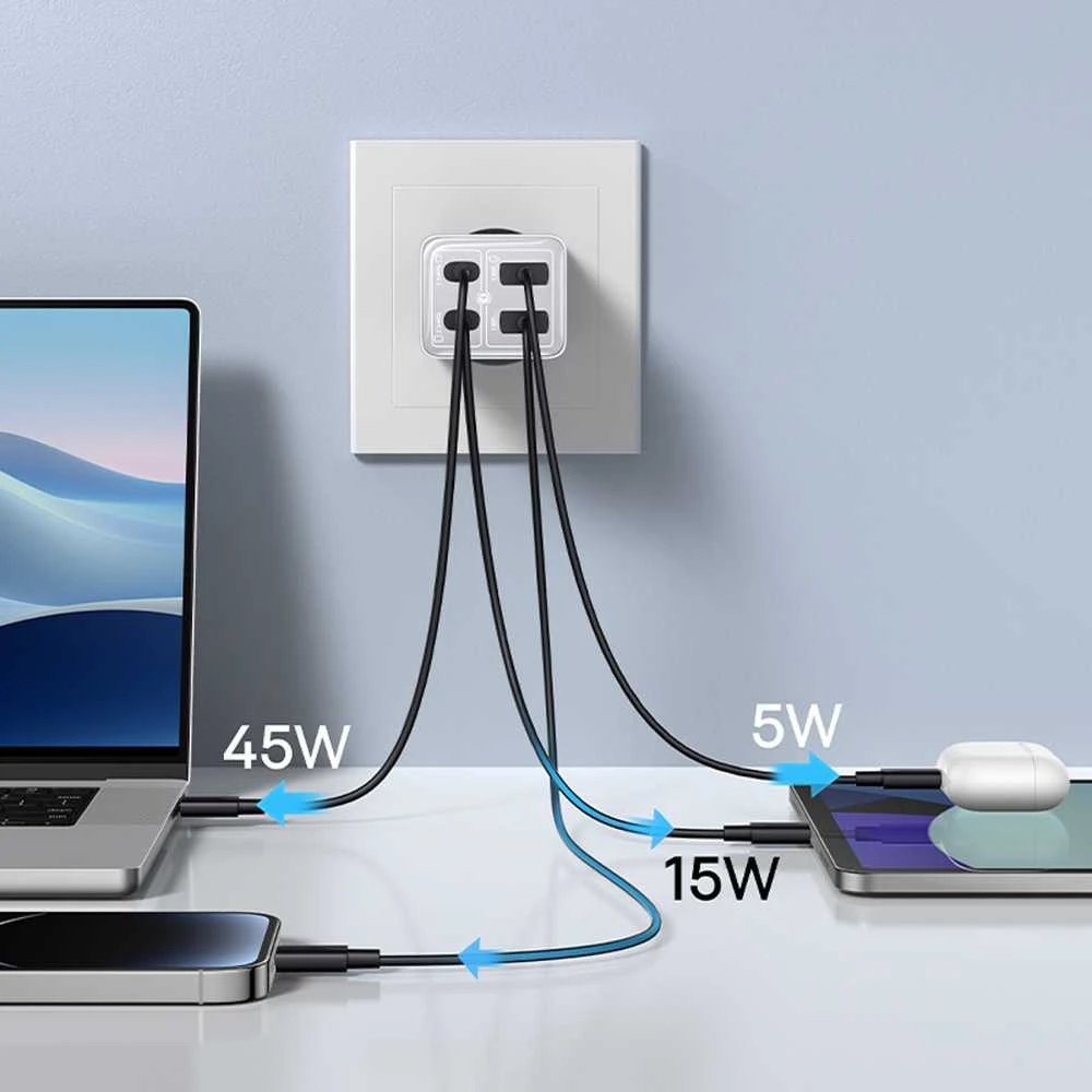 Baseus GAN6 Pro greitas įkroviklis, 2xUSB-C + 2xUSB, 65W (balta)