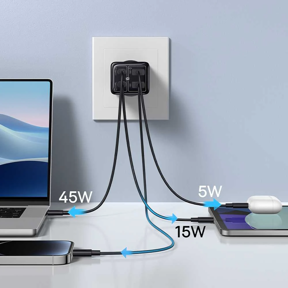 Baseus GAN6 Pro greitas įkroviklis, 2xUSB-C + 2xUSB, 65W (juodas)