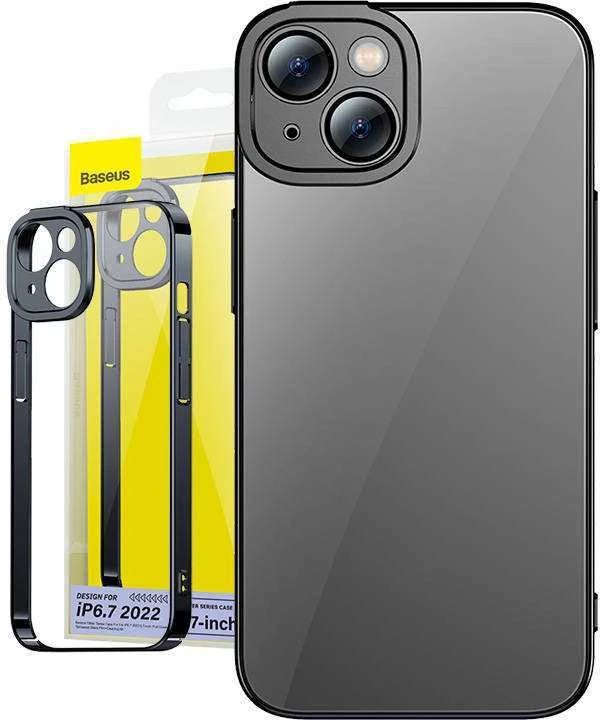 Baseus Glitter skaidrus dėklas ir grūdintas stiklas, skirtas iPhone 14 Plus (juodas)