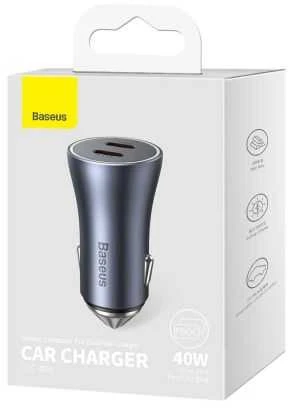 Baseus Golden Contactor Pro automobilinis įkroviklis 2x USB-C 40W - Tamsiai pilka