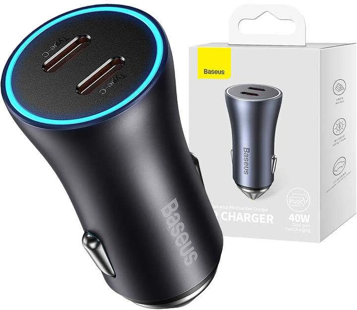 Baseus Golden Contactor Pro automobilinis įkroviklis 2x USB-C 40W - Tamsiai pilka