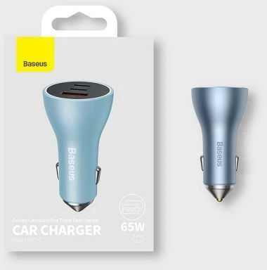 Baseus Automobilinis įkroviklis 12-24V 65W USB + 2xUSB-C QC4+ PD3.0, pilkas