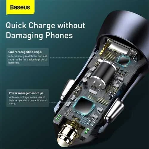 Baseus Golden Contactor Pro automobilinis įkroviklis USB + USB-C QC4.0 + PD SCP, 40W + USB-C kabelis skirtas iP 1m