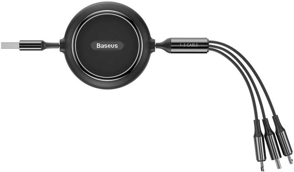 USB kabelis Baseus Golden Loop Three-in-One Micro+Lightning+Type-C 3.5A 1.2m juodas CAMLT-JH01