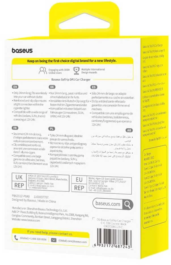 Baseus GoTrip automobilio įkroviklis 2x USB-C 30W Cosmic Juodas