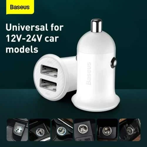 Automobilinis įkroviklis Baseus Grain Pro 2x USB 4.8A - Baltas