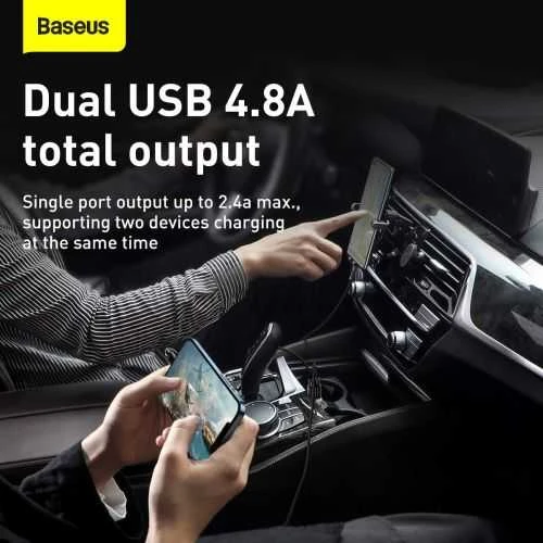 Automobilinis įkroviklis Baseus Grain Pro 2x USB 4.8A - Baltas