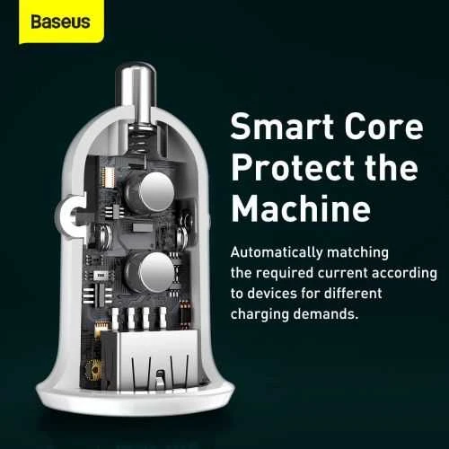 Automobilinis įkroviklis Baseus Grain Pro 2x USB 4.8A - Baltas