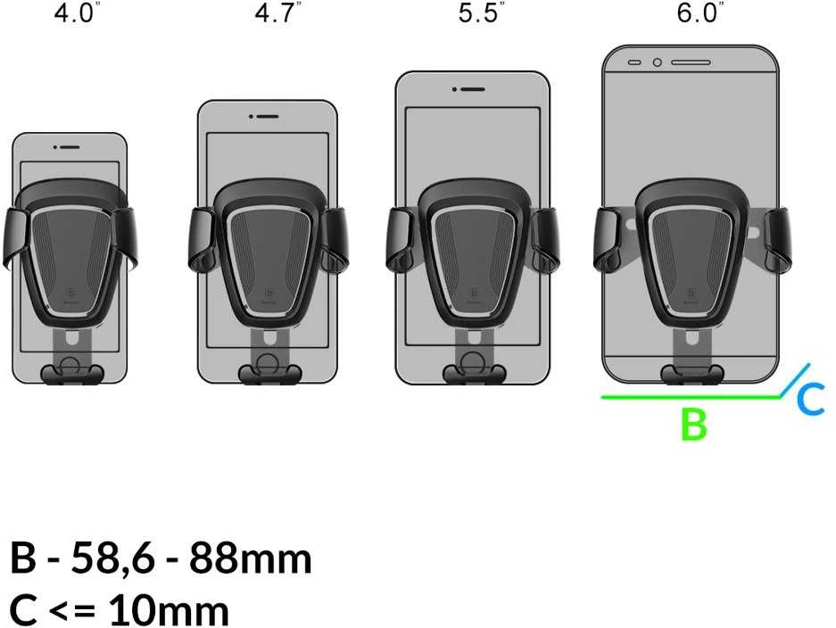 Baseus gravitacinis automobilinis laikiklis į groteles - Juodas