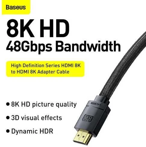 Kabelis HDMI-HDMI kištukai 3.0m (HDMI 2.1) juodas 8K 60Hz 48Gbps / 4K 120Hz, BASEUS