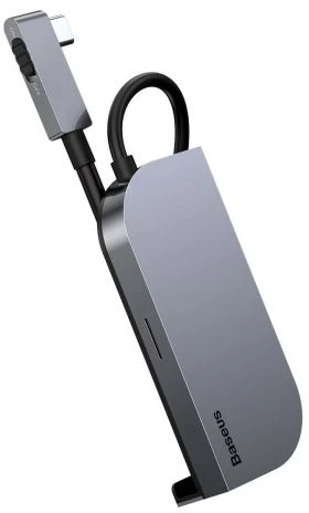 Baseus HUB Bend Angle No.7 Multifunctional (Type-C to 2xUSB3.0 + HDMI 4K + PD 100W + 3.5mm + TF) Upgraded version Space Gray (CAHUB-CWJ0G)