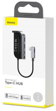 Baseus HUB Bend Angle No.7 Multifunctional (Type-C to 2xUSB3.0 + HDMI 4K + PD 100W + 3.5mm + TF) Upgraded version Space Gray (CAHUB-CWJ0G)