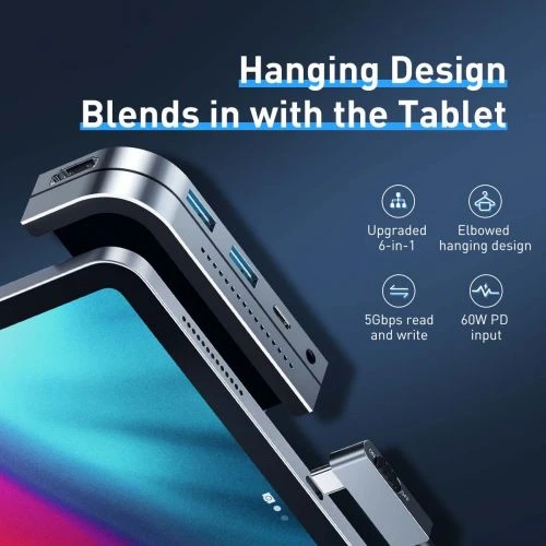 Baseus HUB Bend Angle No.7 Multifunctional (Type-C to 2xUSB3.0 + HDMI 4K + PD 100W + 3.5mm + TF) Upgraded version Space Gray (CAHUB-CWJ0G)