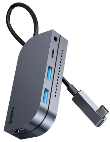 Baseus HUB Bend Angle No.7 Multifunctional (Type-C to 2xUSB3.0 + HDMI 4K + PD 100W + 3.5mm + TF) Upgraded version Space Gray (CAHUB-CWJ0G)