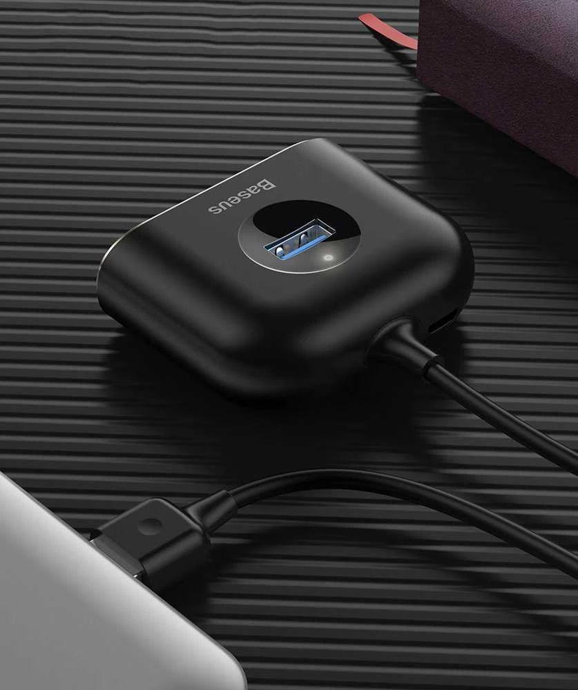 USB įkrovimo adapteris Baseus Square round 4in1 (USB3.0 TO USB3.0*1+USB2.0*3) 1m juodas CAHUB-AY01