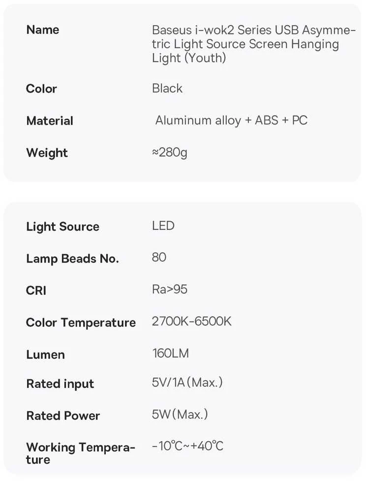 Baseus i-wok2 LED lempa stalinio kompiuterio monitoriaus ekrano apšvietimui, juoda (DGIW000101)