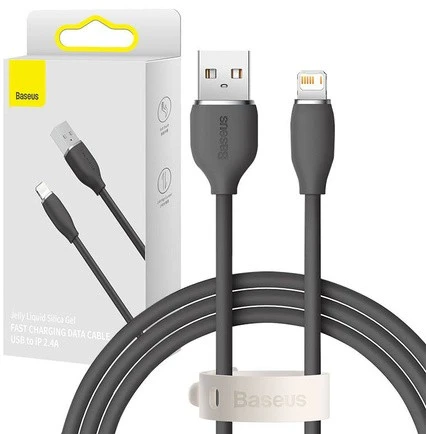 Baseus Jelly kabelis USB į Lightning, 2,4A, 1,2m juodos spalvos
