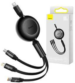 USB laidas Baseus Bright Mirror 2 Type-C į MicroUSB/Type-C/Lightning 3.5A 1.1m juodas CAMJ010201