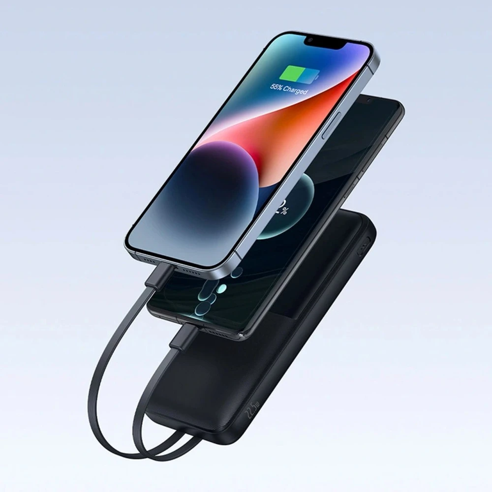Baseus Lipow Powerbank su dviem įmontuotais kabeliais ir ekranu 10000mAh 22.5W Juodas