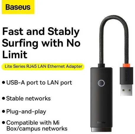 Baseus Adapteris tinklo USB A - RJ45 100Mbit/s, juodas